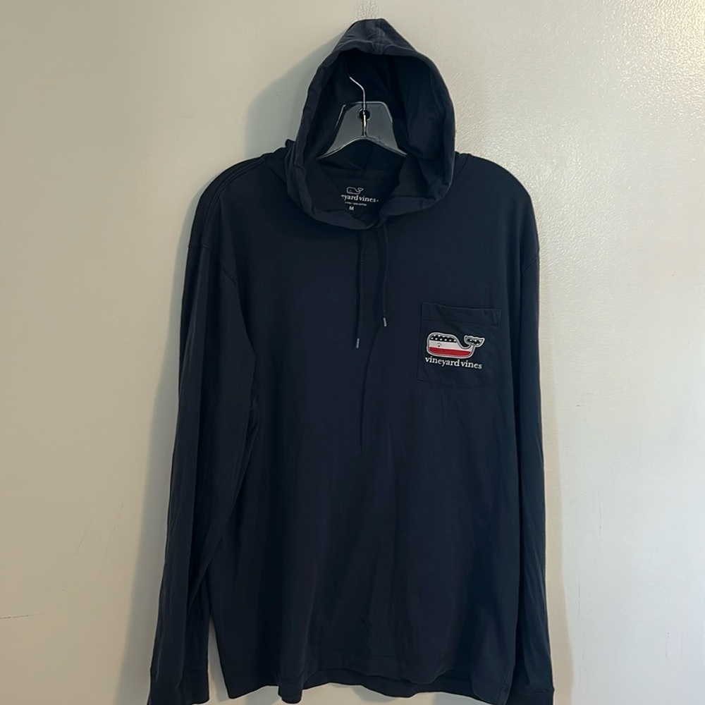 Vineyard Vines Patriotic Whale Logo Hoodie Long sleeve Navy Blue shirt Size Med